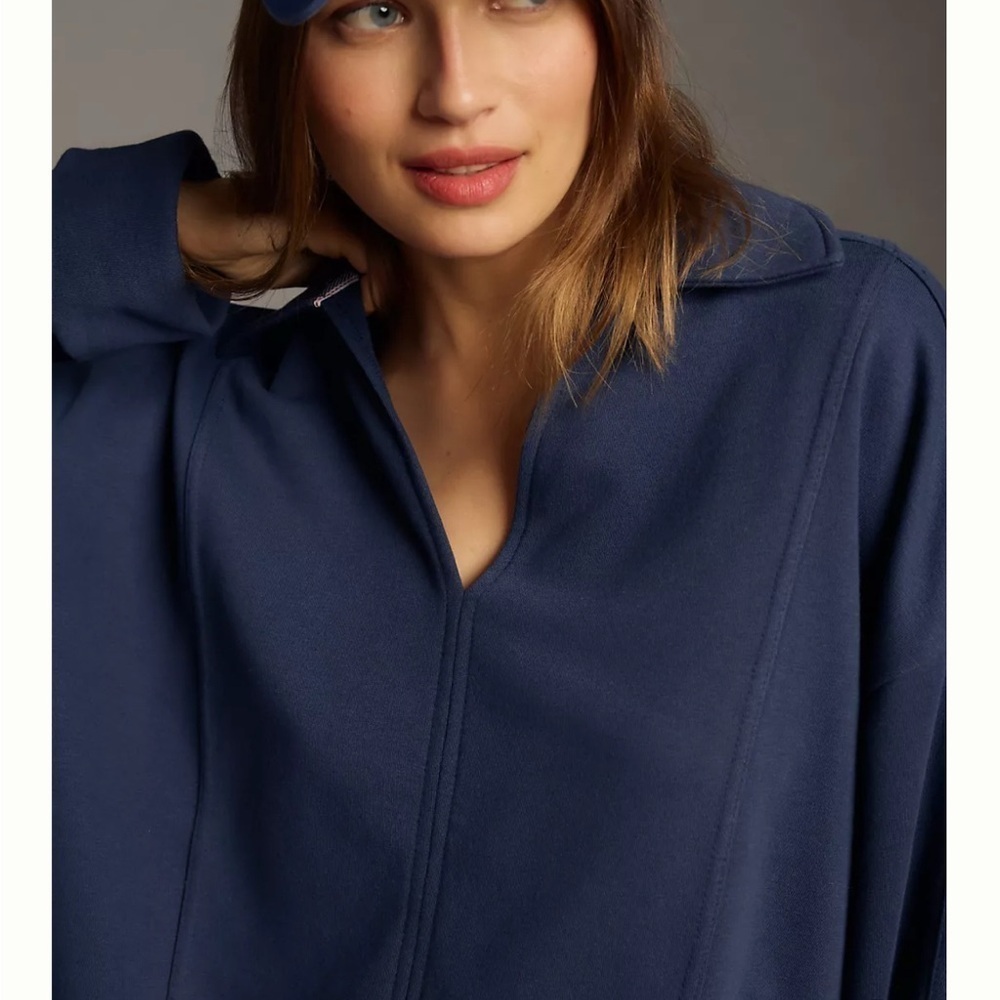 Pilcro Johnny Collar Pullover Sweatshirt Oversized Blue Size XS